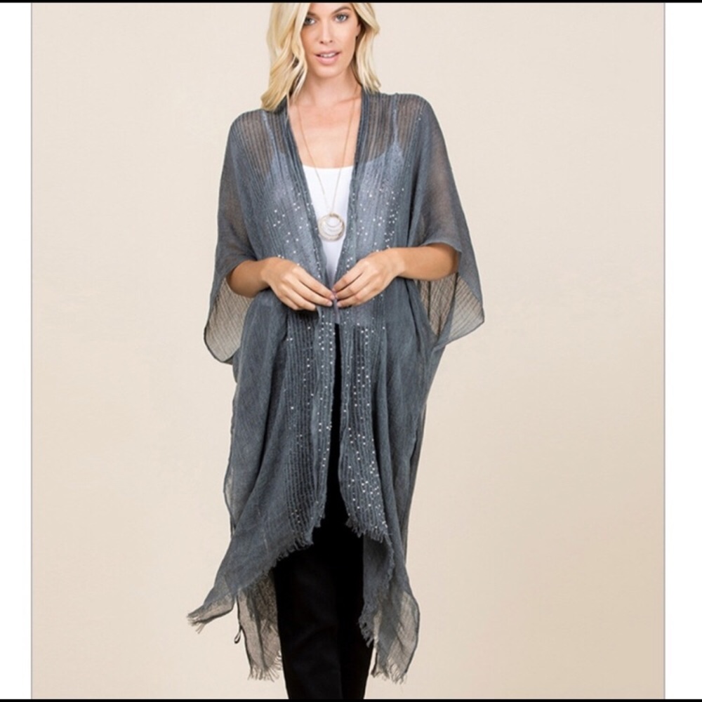 Dark Grey Sparkly Cardigan Kimono